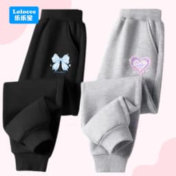 Girls' Fashion Sweatpants Cute Bowknot & Heart Print Kids' Casual Pants Elastic Waist Thin Trousers Children's Activewear HDJ1