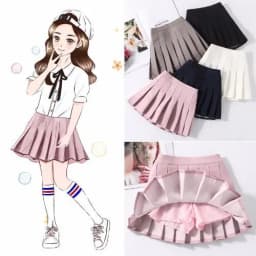 Preppy Girls' Pleated Skirt Set - White & Black Skort for School, Casual Summer Outfit for Kids 5-12 Years