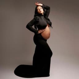 Pregnancy Dress Photography Props Maxi Gown Turtleneck Full Sleeve Cut Out Belly Bodycon Maternity PhotoShoot For Baby Shower