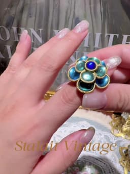 Vintage Crystal Rings Natural Stone Blue Camellia Flower Antique Gold Color Valentine Day Gift For Girlfriend New In 2025 Trendy