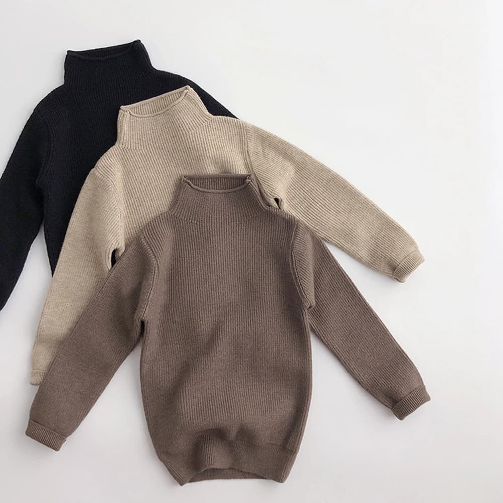2026 Autumn Winter Comfort Kids Turtleneck Pullover Sweaters Solid Boys Girls Matching Knit Tops Toddler Warm Knitwear Sweaters