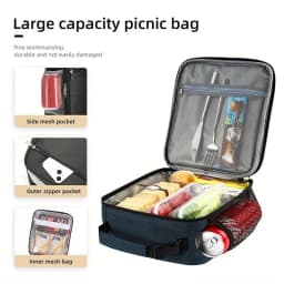 Portable Large Capacity Insulated Lunch Box, Reusable Lunch Bag for Men Women, Waterproof Oxford Cloth Insulated Cooler Bag