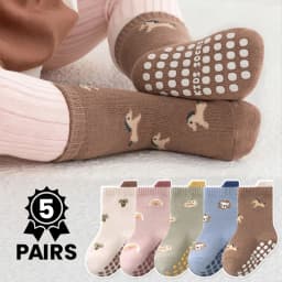 5 Pairs Anti-Slip Adhesive Baby Socks with Cartoon Animal Patterns, Kid's Walking Socks Are Suitable for Daily Wear