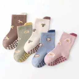 5 Pairs Anti-Slip Adhesive Baby Socks with Cartoon Animal Patterns, Kid's Walking Socks Are Suitable for Daily Wear