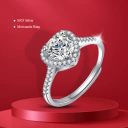 925 Sterling Silver Heart Moissanite Ring Open Adjustable Engagement For Women Wedding Fashion Jewelry Party Gifts