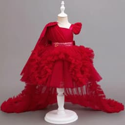 KLFLGD New Summer Girls Party Dresses Flower Girl Wedding Elegant Party Dress 2-6 Year Old Girl Pink Tulle Tail Dress