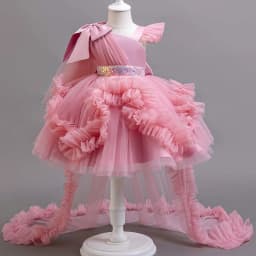 KLFLGD New Summer Girls Party Dresses Flower Girl Wedding Elegant Party Dress 2-6 Year Old Girl Pink Tulle Tail Dress