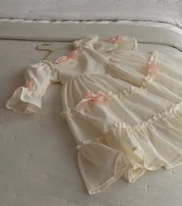Dress Children Girl 2025 Summer New Style Cotton Bow Petal Sleeve Square Collar Ruched Tiered Skirt Courtly Style Princess