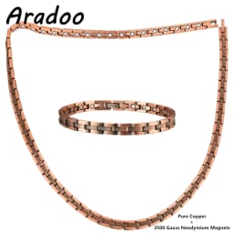 ARADOO Pure Copper Magnetic Bracelet Necklace for Men Women Copper Wristband with 3500 Gauss Magnets Jewelry Gifts