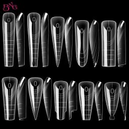 BNG New 70/140Pcs Clear Nail Dual Form Poly Extension Gel Molds Reusable Acrylic Nail Forms 12 Types False Tips with Scale Line