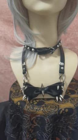 Women Personality Y2K Punk Harajuku Cool Gothic Lolita Necklace Halloween PU Rivet Bow Cosplay Party Chokers Choker Tie Hairpin