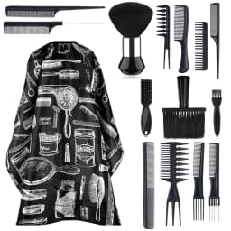 WANMEI Salon Barber Cloak Set Barber Stylist Cloak with Adjustable Buckle Neck Dust Removal Brush and Comb Barber Shop Tool