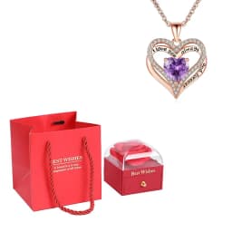 Heart Pendant Necklaces For Women With Rose Flower Gift Box Girlfriend Mother Family Birthday Fashion Romantic Surprise Gifts