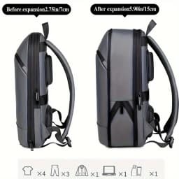One men's plain business backpack with a luggage strap for commuting.