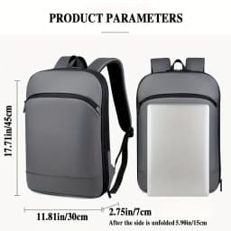 One men's plain business backpack with a luggage strap for commuting.