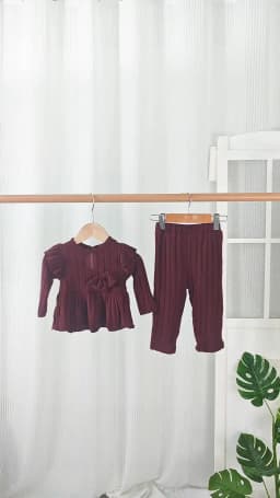 2Pcs Baby Girl Clothes Outfit 2-3 Years Infant Ruffle Long Sleeve Bow Peplum Top + Striped Pants Set Autumn Newborn Baby Apparel