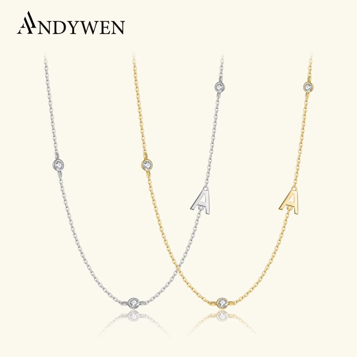 ANDYWEN 925 Sterling Silver Gold Letter Plain Pendant Choker Charm Initial A M Alphabet Necklace 26 Letter Women Fine Jewelry