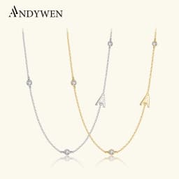 ANDYWEN 925 Sterling Silver Gold Letter Plain Pendant Choker Charm Initial A M Alphabet Necklace 26 Letter Women Fine Jewelry