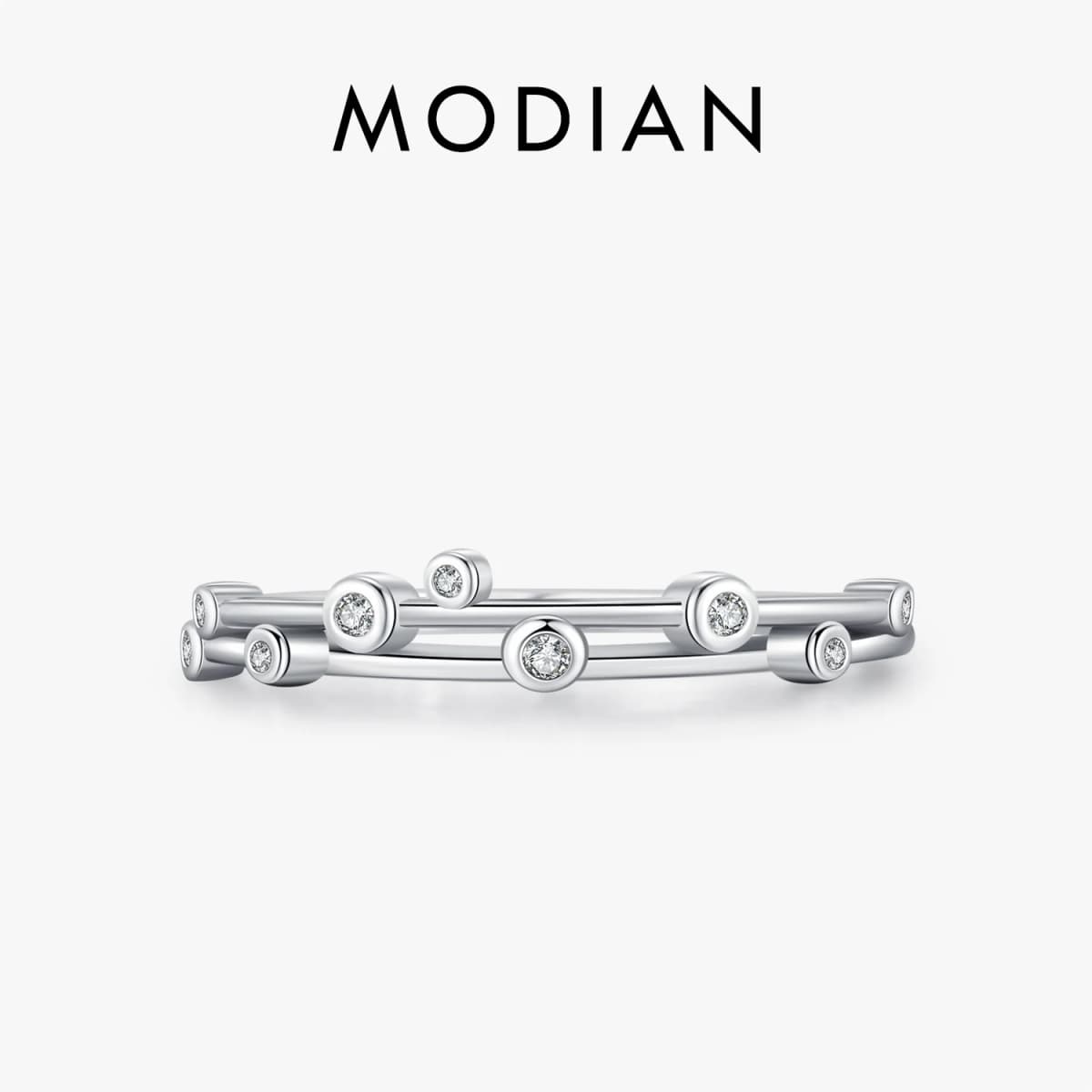 MODIAN 925 Sterling Silver Original Design Rings Simple Double Layer Line Round Clear CZ Finger Rings For Women Fine Jewelry