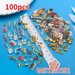 Mix 100 Pcs of Alloy Enamel Music Series Charms Pendants, Suitable for DIY Necklace, Earring, Keychain Jewelry Making Accessory