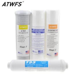 10" Universal PP Sediment / 5 Micron / 1 Micron PP Cotton+CTO Carbon Filter+T33 Reverse Osmosis System UF Water Treatment