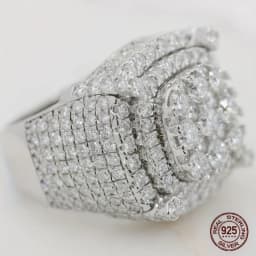 3Ct Men's 925 Sterling Silver Cluster Engagement Ring Luxury Platinum Plated Square Icy Out Hip Hop Rock Rings Jewelry