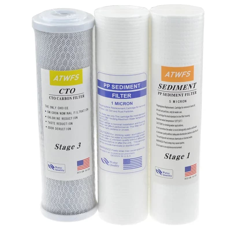 10-Inch Water Purifier Filter 5 micron PP Cotton Filter+ 1 micron PP Filter+ Activated Carbon Filter Cartridge