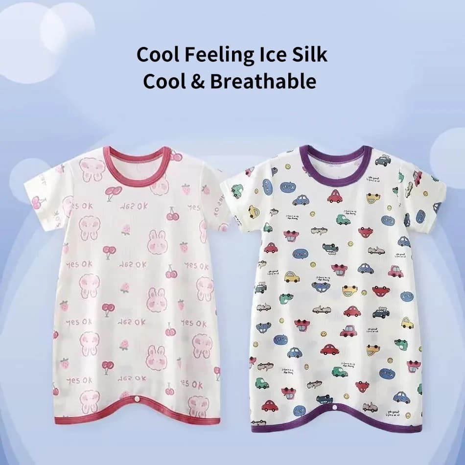Baby Summer Sleepsuit Thin Ice Silk for Cool Comfort Anti-Kick Feature to Keep Baby Safe Unisex Homewear Sleepwear Robes