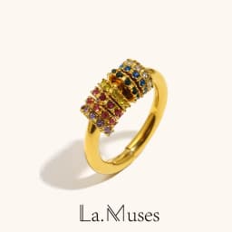 La. Muses Ring Colored Cubic Zircon Stainless Steel Women's Ring PVD Gold Plated Simple Classic Finger Jewelry Accessories