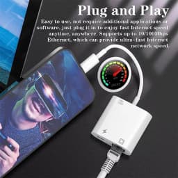 Byscoon Lightning to RJ45 Ethernet LAN Network Adapter with Charge Port for Select iPhone,iPad Models 100Mbps Plug and Play