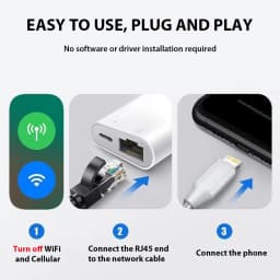Byscoon Lightning to RJ45 Ethernet LAN Network Adapter with Charge Port for Select iPhone,iPad Models 100Mbps Plug and Play