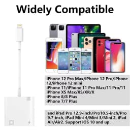Byscoon Lightning to RJ45 Ethernet LAN Network Adapter with Charge Port for Select iPhone,iPad Models 100Mbps Plug and Play