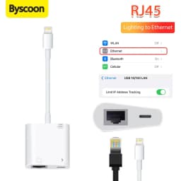 Byscoon Lightning to RJ45 Ethernet LAN Network Adapter with Charge Port for Select iPhone,iPad Models 100Mbps Plug and Play