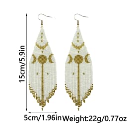 Women's Fashion Dangle Beaded Fringe Earrings Bohemian Style Moon Pattern Seed Beads Hand-Woven Accessories for Everyday Wear