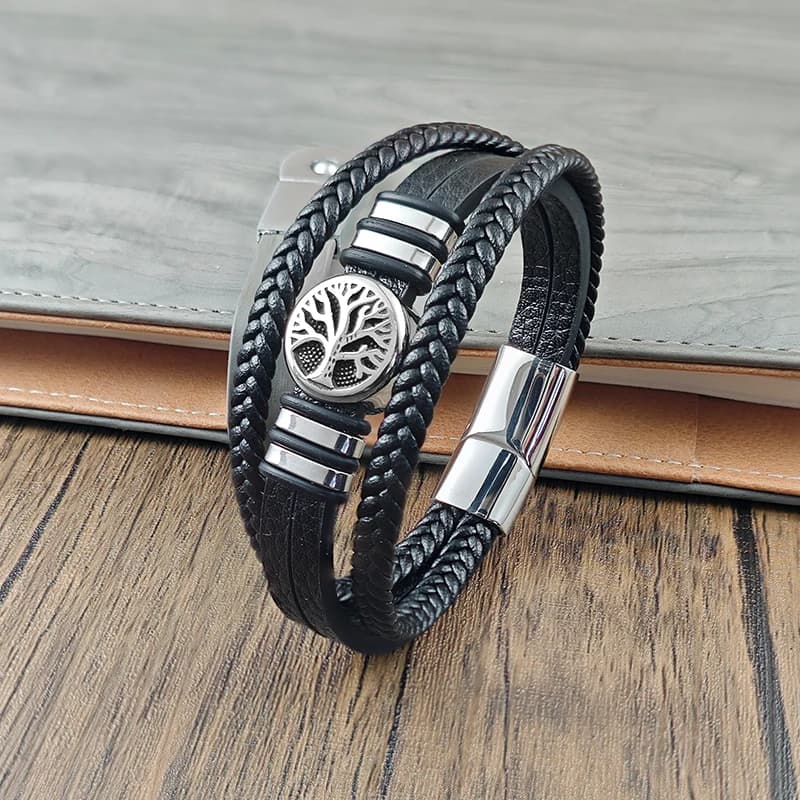 New Design Tree of Life Men's Leather Bracelet Stainless Steel Irregular Accessories Punk Bangles Charm Jewelry Gift