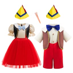 Pinocchio Costume for Boy Girl Classic Fairy Tale Cosplay Set with Hat Long Nose Gloves Fairy Tale Party Outfit for Halloween