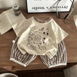 Kids' Plaid 2pcs Summer Outfit Boys' Graphic Letter T-Shirt Girls' Shorts Set Korean-Style Casual Matching Clothes for Toddlers