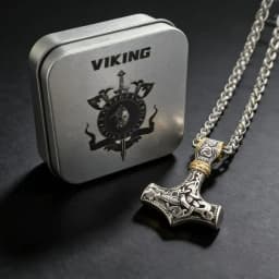 316L Stainless Steel Nordic Odin Viking Rune Pendant Chain Necklace For Men Vintage Mjolnir Jewelry Accessory Gift Box