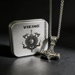 316L Stainless Steel Nordic Odin Viking Rune Pendant Chain Necklace For Men Vintage Mjolnir Jewelry Accessory Gift Box