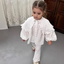 2025 Russian Spring and Autumn Girls Top Cotton Embroidery Spring and Autumn Falling Shoulders Casual Lace Style Doll Shirt