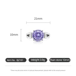 925 Sterling Silver 4 Carat Purple Nest Cut Crystal Zircon Ring Birthday Party Anniversary Gift