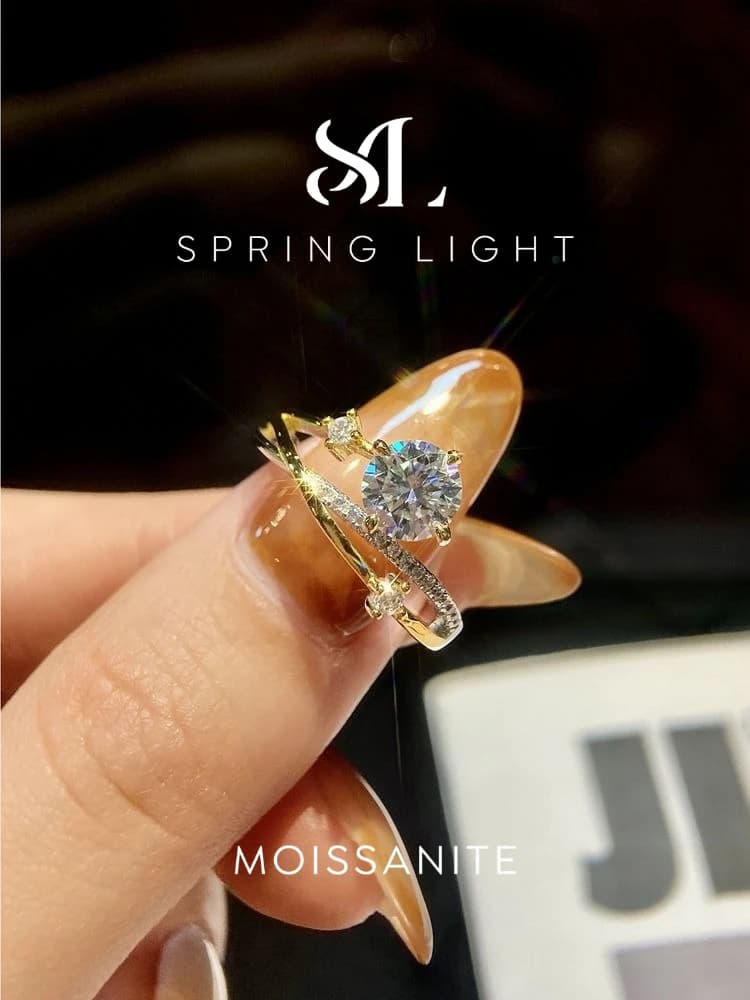 Sparkling 1CT Moissanite Diamond Princess Star Trail Engagement Rings for Women Wedding Anniversary Party Fashioned Jewelry