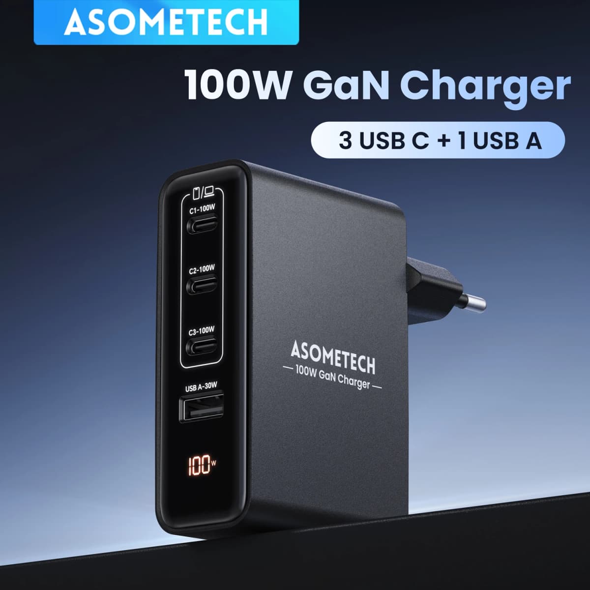 100W Gan Charger 4 Port USB Type C PD3.0 PPS Quick Charge For Macbook Pro Laptop USB Fast Charger For iPhone 17 Xiaomi Tablet