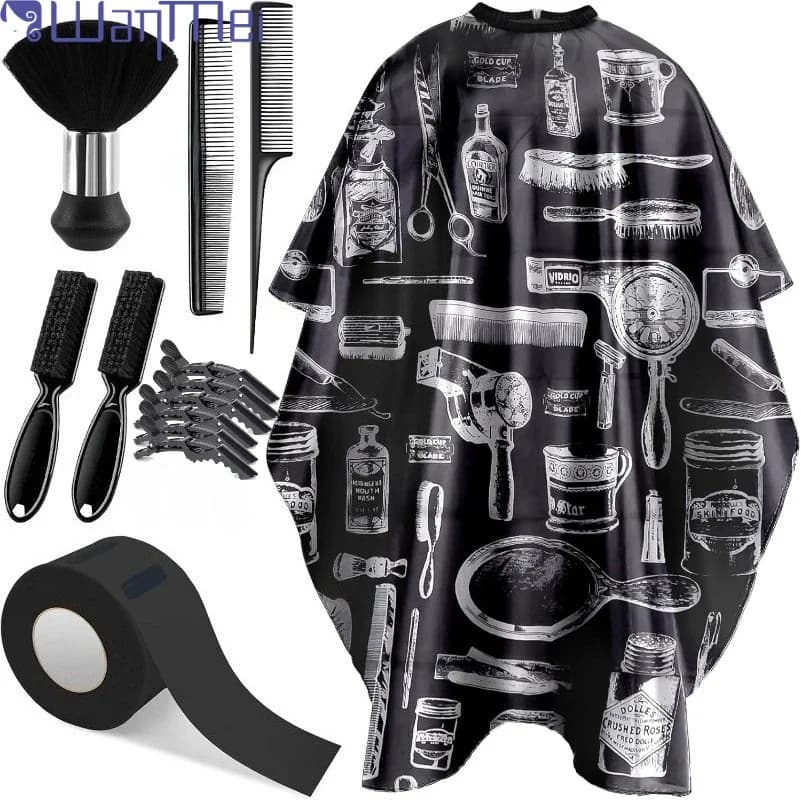 WANMEI Barber Cloak Set with Dust Removal Brush and Comb Professional Barber Accessories Clean Supplies Salon Haircut Styling