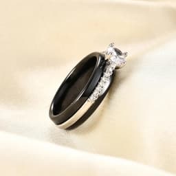 New Hot 6mm Black and White Ceramics Ring For Women Fashion Micro Inlaid Zircon Wedding Couple Rings Aesthetic Jewelry Gift