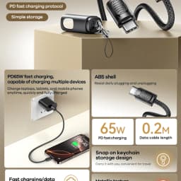 REMAX 65W Zinc Alloy Hanging Rope Braided Data Cable Type-c To Type-c PD65W High Power Fast Charge Usb Cable 20cm Length C6