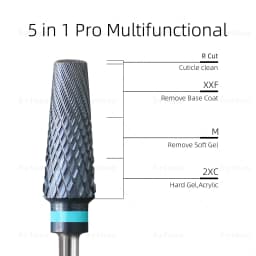 HYTOOS Safety 5 in 1 Pro Nail Drill Bits DLC/Titanium Carbide Tapered Nail Bit for Gel Removal File Drills Accessories Tools