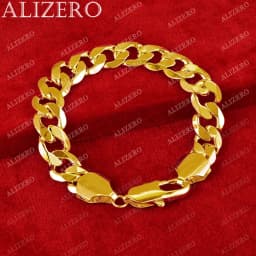 ALIZERO 925 Sterling Silver Plated 18K Gold 12MM Cuban Chain Bracelet For Men Women Fashion Noble Accessories Charm Jewelry