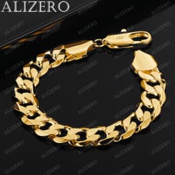 ALIZERO 925 Sterling Silver Plated 18K Gold 12MM Cuban Chain Bracelet For Men Women Fashion Noble Accessories Charm Jewelry