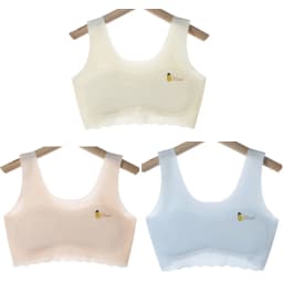 3pcs Girls Solid Color Bra Teen Developmental Vest Bra Pupil Thin Ice Silk Seamless Middle School Students Comfortable Underwear